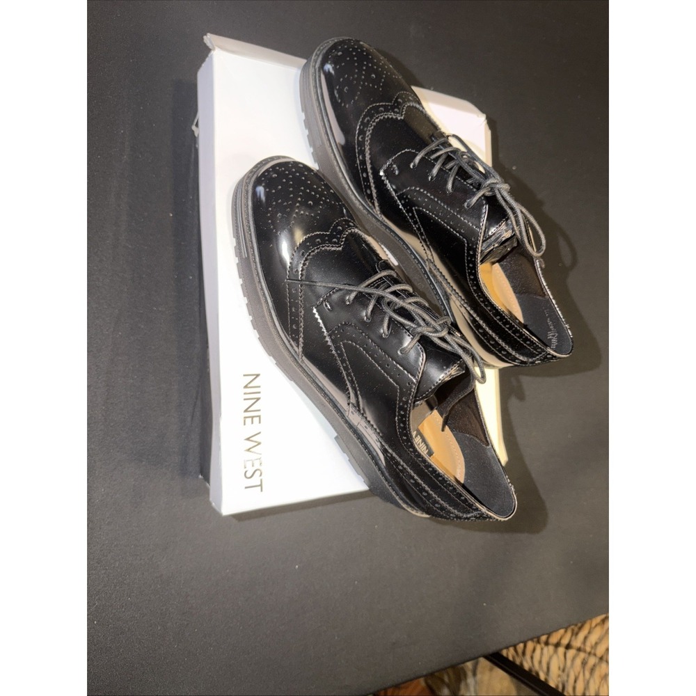 9 West Women's Brogues Patent Leather Wing Tip Platform Derby Shoe Sz 8.5 NIB - Picture 5 of 9
